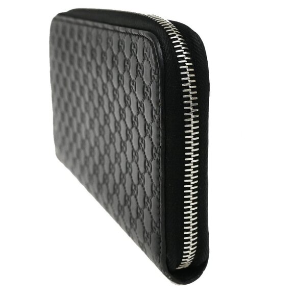 GUCCI Logo Guccissima GG Pattern Long Zipper Wallet Leather Black - Picture 4 of 12